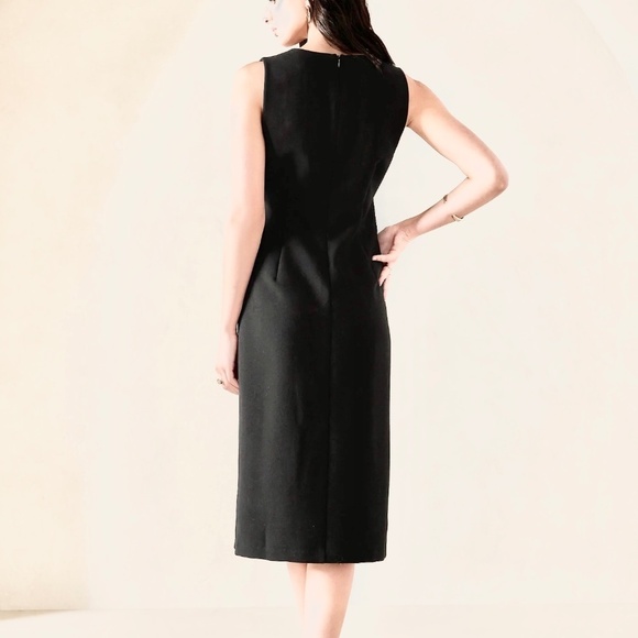 Banana Republic BLACK Split Neck Sheath Midi Dress NWT - Picture 3 of 9